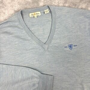 Peter Millar Mens XL V Neck Sweater Fine Italian Merino Wool Baby Blue